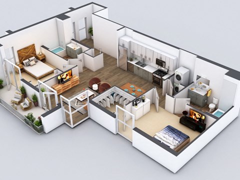 Floor plan for 2 beds, 2 baths, 1119 sqft